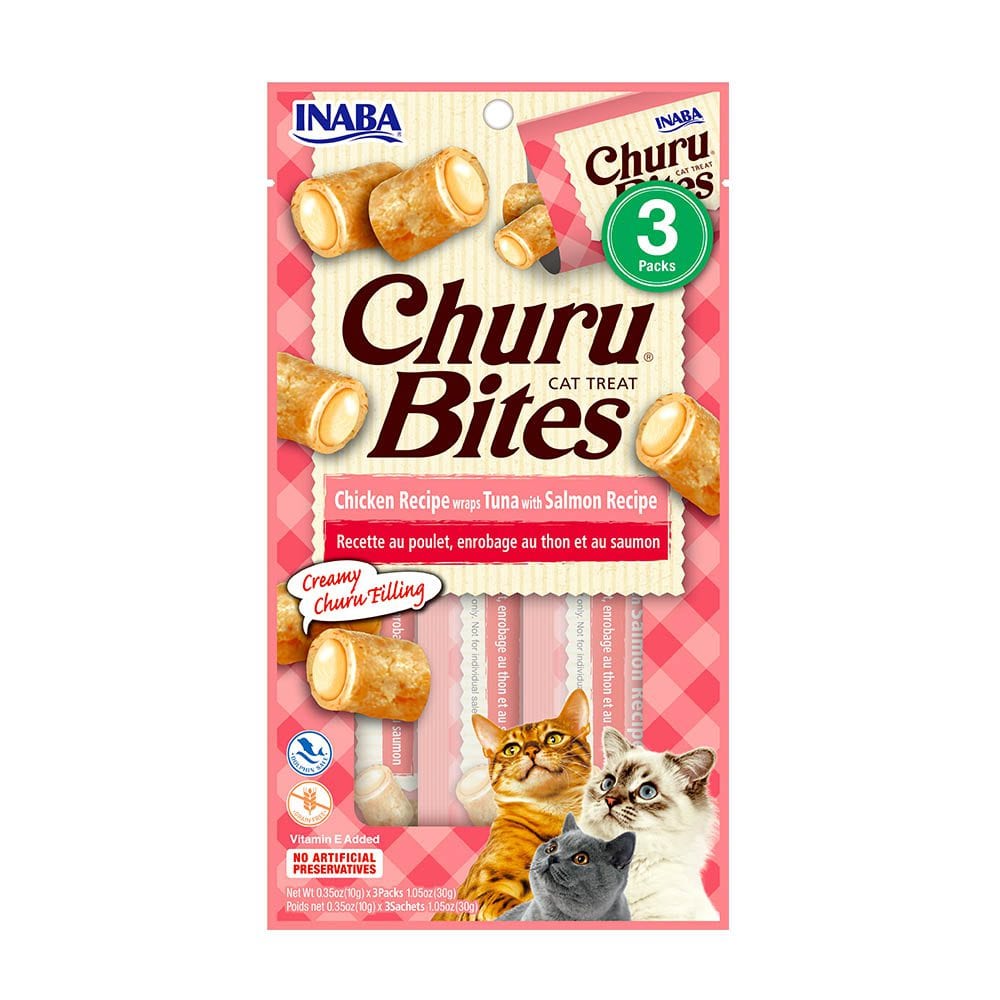 Bocados rellenos Churu Bites de pollo con atún y salmón, 3 sobres