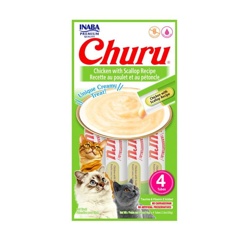 Snack cremoso Churu de pollo con ostión, 4 tubos